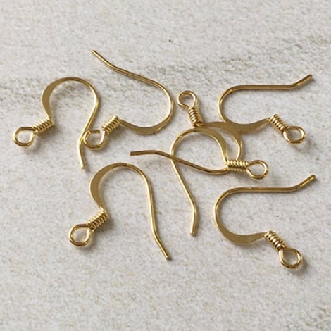 17mm Gold Plated Flattened Fishhook Earwires with Coil
