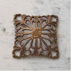 20mm Vintaj Natural Brass Square Dapped Filigree Component - Pack of 2