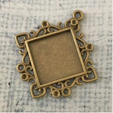 21mm ID Antique Bronze Diagonal Bezel Pendant Trays - Pack of 2