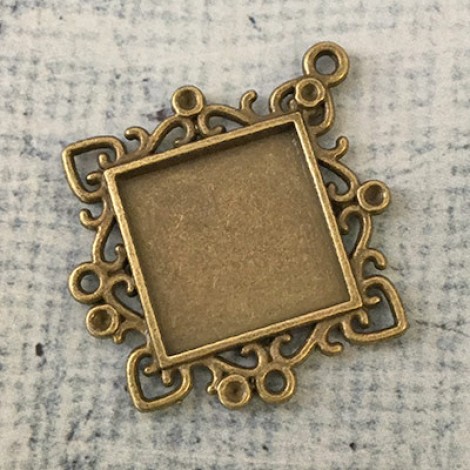 21mm ID Antique Bronze Diagonal Bezel Pendant Trays - Pack of 2 21mm ID Antique Bronze Diagonal Bezel Pendant Trays - Pack of 2