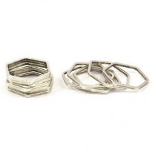 16x1mm Antique Silver Plated Brass Hexagon Link Ring-Charms - Pack of 5