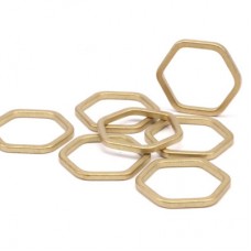 22x2mm Raw Brass Hexagon Link Ring-Charms - Pack of 4