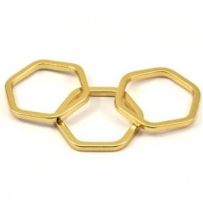 22x2x2mm Gold Plated Brass Hexagon Link Ring-Charms - Pack of 4