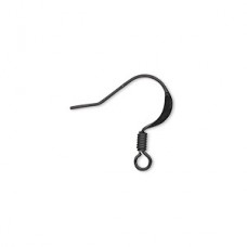 17mm 22ga Black Plated Fishhook Earwires with 3mm Coil - Pack of 5 Pair