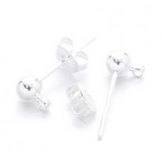 4mm Nickel Free Silver Plated Earposts with Clutches - Pack of 2 Pair