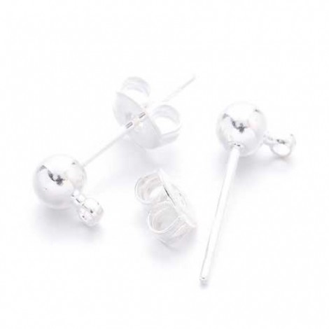 4mm Nickel Free Silver Plated Earposts with Clutches - Pack of 2 Pair