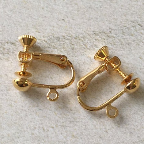 15mm Gold Plated Screw Back Clip-on Earrings with Loop & 5mm Half-Ball