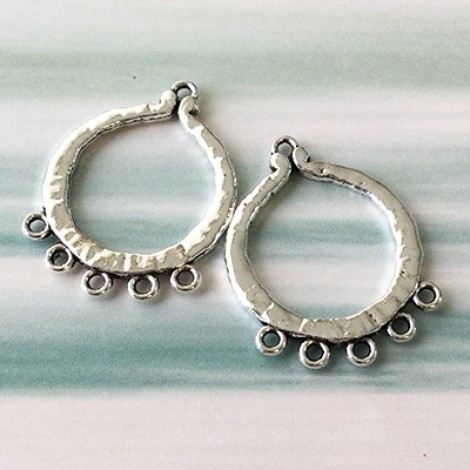 32x25mm Antique Silver Hammered Chandelier Round Earring Drops