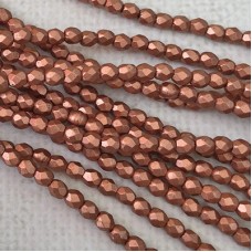 3mm Czech Firepolish Beads -  Matte Metallic Copper - Pack of 50