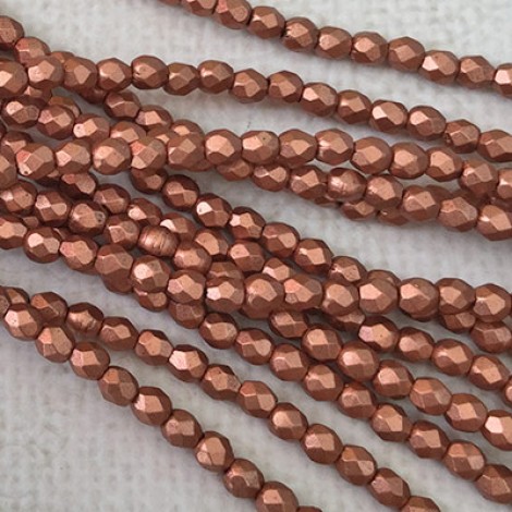 3mm Czech Firepolish Beads -  Matte Metallic Copper