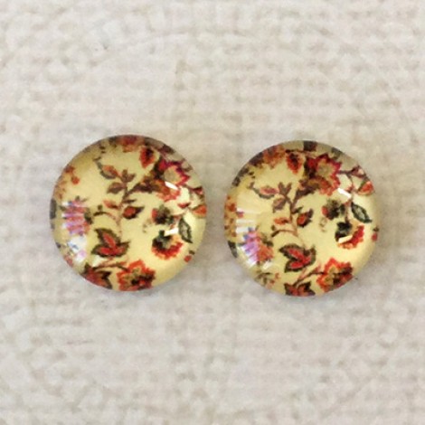 12mm Art Glass Backed Cabochons - Victorian Botanica 7 - Per Pair 12mm Art Glass Backed Cabochons - Victorian Botanica 7 - Per Pair