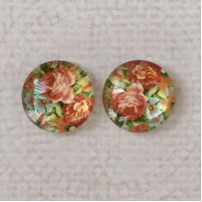 12mm Art Glass Backed Cabochons  - Floral Mix Design 2 - Per Pair