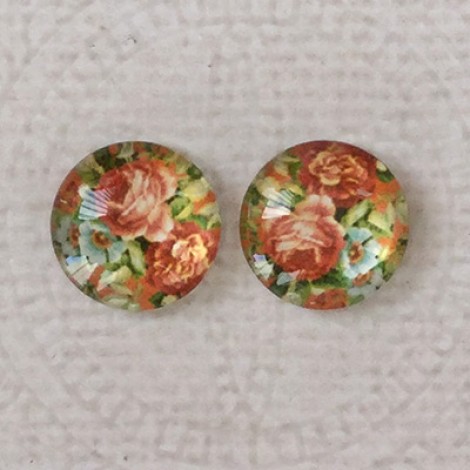 12mm Art Glass Backed Cabochons  - Floral Mix Design 2