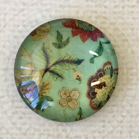 25mm Art Glass Backed Cabochons - Victorian Botanica Design 11 - Each 25mm Art Glass Backed Cabochons - Victorian Botanica Design 11 - Each