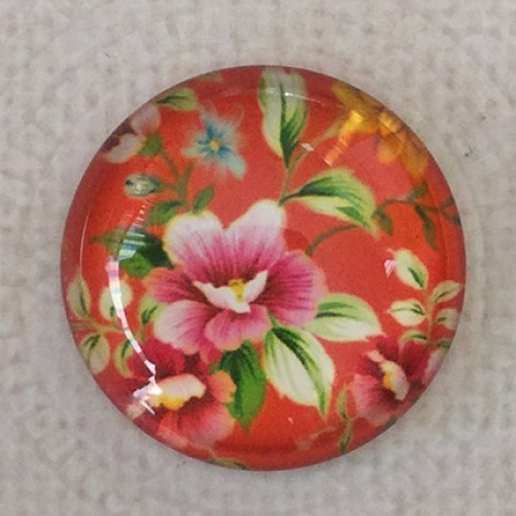25mm Art Glass Backed Cabochons - Floral Mix Design 12 - Each