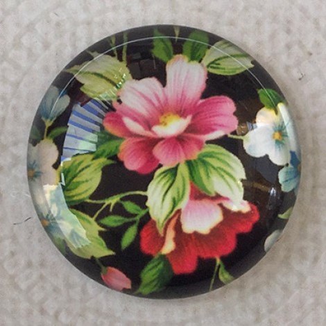 25mm Art Glass Backed Cabochons - Floral Mix Design 2 - Each