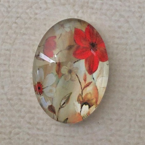 18x25mm Art Glass Oval Glass Cabochons - Floral Design 12 - Each 18x25mm Art Glass Oval Glass Cabochons - Floral Design 12 - Each