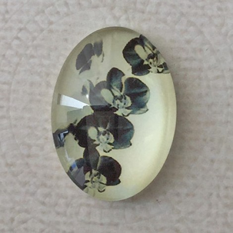 18x25mm Art Glass Oval Glass Cabochons - Floral Design 2