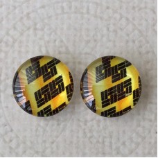 12mm Art Glass Backed Cabochons  - Japanese Design 10 - Per Pair