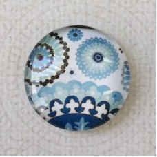 25mm Art Glass Cabochons - Blue Flowers 1 - Each