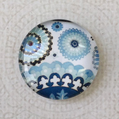 25mm Art Glass Cabochons - Blue Flowers 1 - Each 25mm Art Glass Cabochons - Blue Flowers 1 - Each