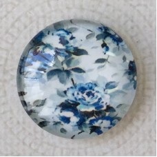 25mm Art Glass Cabochons - Blue Flowers 4 - Each