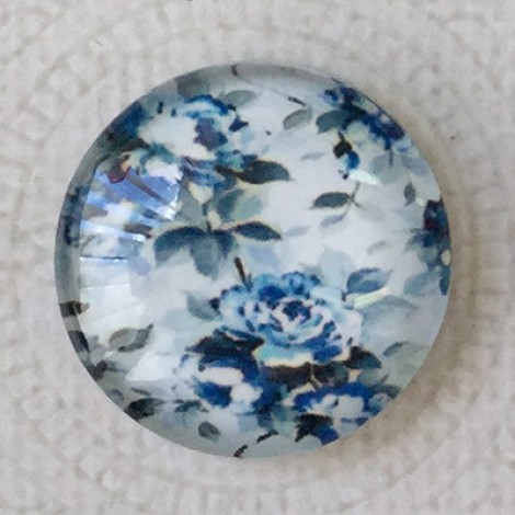 25mm Art Glass Cabochons - Blue Flowers 4