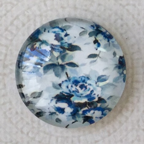 25mm Art Glass Cabochons - Blue Flowers 4 - Each 25mm Art Glass Cabochons - Blue Flowers 4 - Each