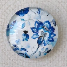 25mm Art Glass Cabochons - Blue Flowers 7 - Each