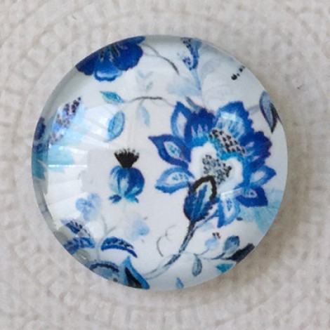 25mm Art Glass Cabochons - Blue Flowers 7