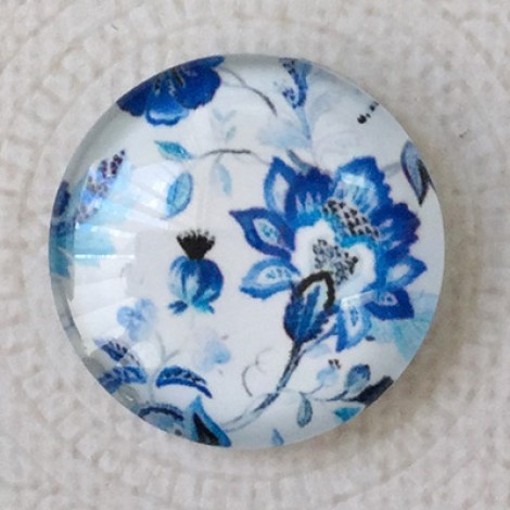 25mm Art Glass Cabochons - Blue Flowers 7 - Each 25mm Art Glass Cabochons - Blue Flowers 7 - Each