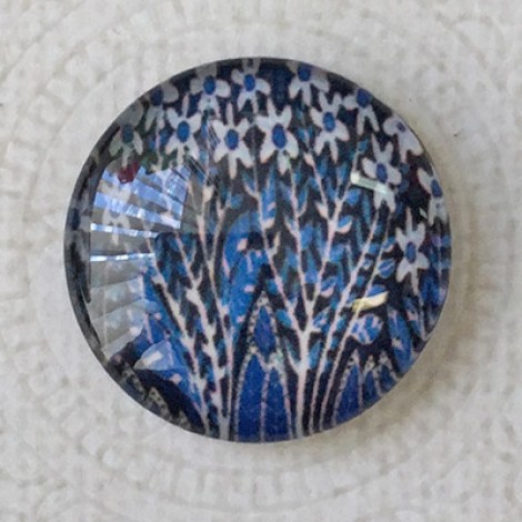 25mm Art Glass Cabochons - Blue Flowers 8