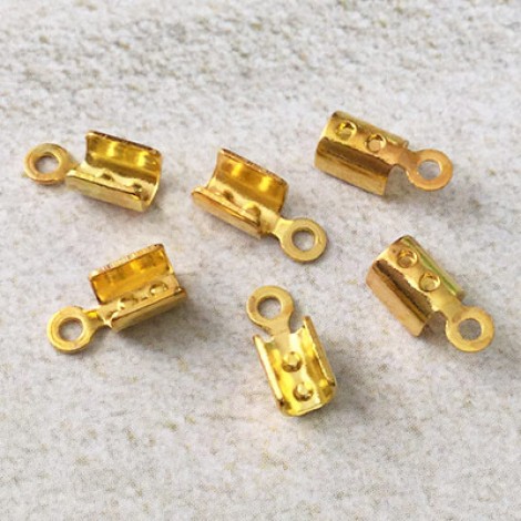 2mm Fold-Over Crimp Cord Endings - Gold Plated