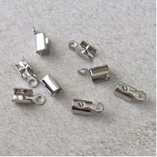 2mm Fold-Over Crimp Cord Endings - Nickel Plated Silver - Pack of 24
