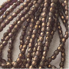 3mm Czech Firepolish Beads - Amethyst with Antique Bronze Finish - Pack of 50
