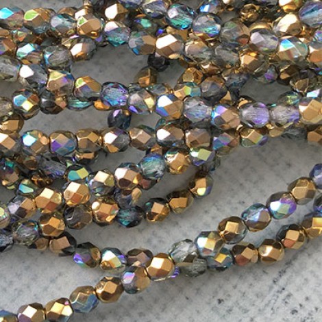 4mm Czech Firepolish Beads - Blue Montana Luster - Pack of 50