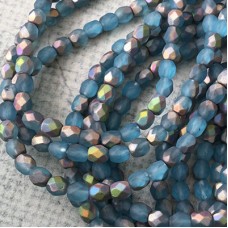 4mm Czech Firepolish Beads - Matte Aqua Blue AB