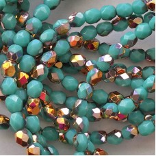 4mm Czech Firepolish Beads - Green Turquoise Luster - Pack of 50