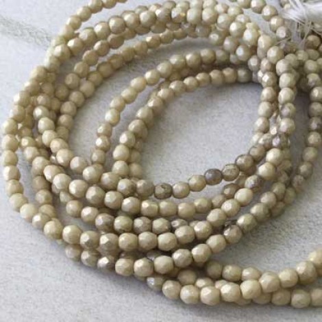 4mm Czech Firepolish Beads - Ivory & Grey - Pack of 50 4mm Czech Firepolish Beads - Ivory & Grey - Pack of 50