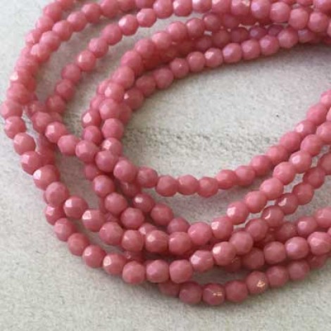 4mm Czech Firepolish Beads - Opaque Pink Coral - Pack of 50