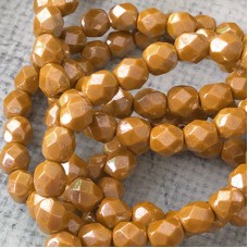 6mm Czech Fire Polish Glass Round Beads - Mustard Luster - Pack of 20