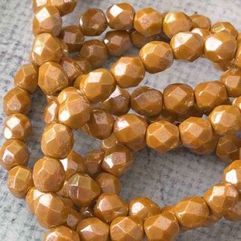 6mm Czech Fire Polish Glass Round Beads - Mustard Luster - Pack of 20
