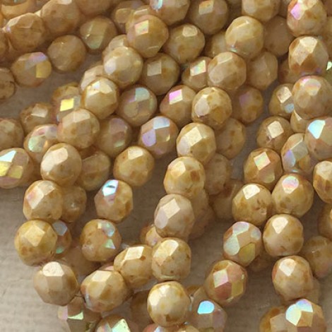 6mm Czech Firepolish Beads - Honey Cream AB - Pack of 20