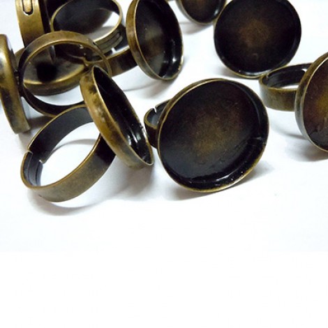 Antique Brass Ring Shank w/20mm Round Deep Bezel Tray - Pack of 2