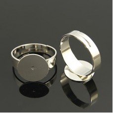 12mm Flat Pad Platinum Silver Plated Adjustable Ring Bases - Pack of 4