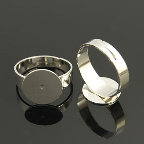 12mm Flat Pad Platinum Silver Plated Adjustable Ring Bases