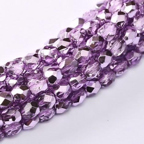 3mm Czech Firepolish Beads - Crystal Lilac Metallic Ice