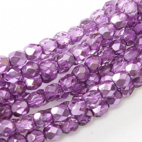 3mm Czech Firepolish Beads - Crystal Purple Metallic Ice