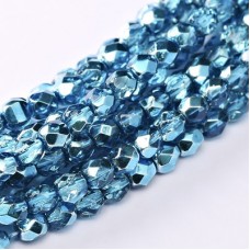 3mm Czech Firepolish Beads - Crystal Aqua Metallic Ice - Pack of 50