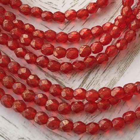 3mm Czech Firepolish Beads - Marbled Gold Siam Ruby